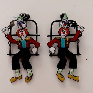 Cloisonné on Copper Earrings Clown Earrings